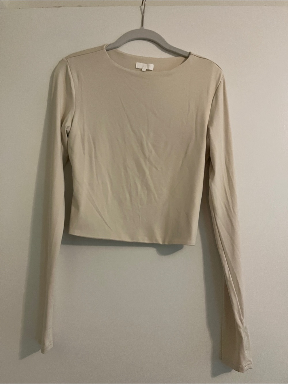 Meshki Cream Long-Sleeve Crewneck Cropped Top